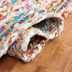 SAFAVIEH Area Rug 3' Round - Cape Cod Collection - Beige & Multi, Handmade Jute & Cotton, Woven Braided Design (CAP202B)