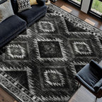 Area Rug 5x8 Rug Machine Washable Non-Slip Low Pile Print Pattern Western Rug for Living Room Bedroom Entryway Tribal Series-Black