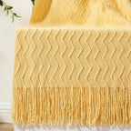 BATTILO HOME Yellow Throw Blanket for Couch, Textured Soft Gold Throw Blankets, Decorative Knitted Mustard Blanket for Sofa Bed Living Room, 50"x60"