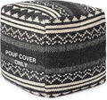 REDEARTH · UNSTUFFED Pouf Ottoman Cover Textured Storage Cube Bean Bag Poof Pouffe Footrest for Living Room, Bedroom, Patio, Gym; 100% Cotton (18"X18"X18", Ziggurat Obsession Black)