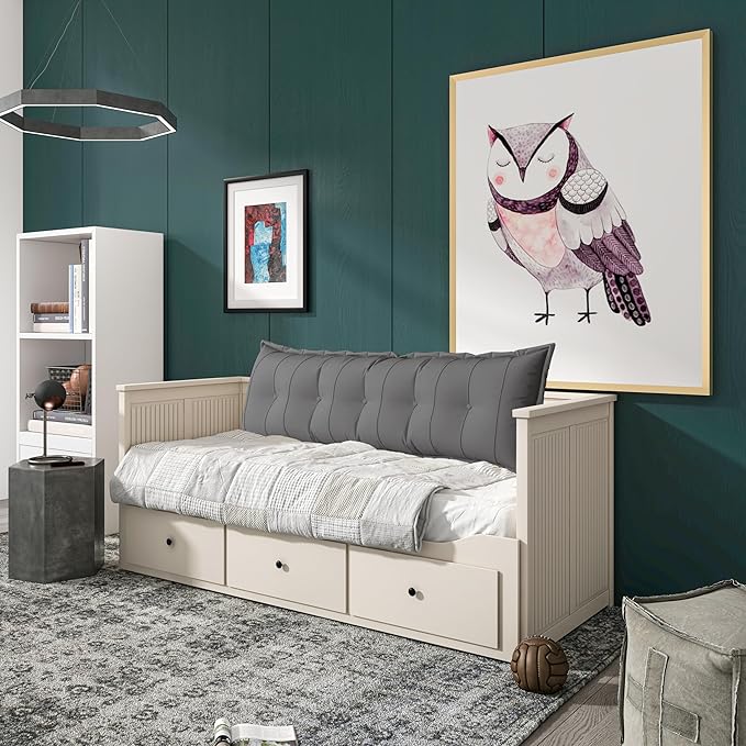 Johnear Large Headboard Pillow Cotton Linen Daybed Cushion Backrest Bolster Pillow Support Positioning Bed Sofa Rest Reading Pillow (Gray, King, 76 X 3 X 20 inches)