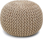 REDEARTH · Round Pouf Ottoman - Hand Knitted Cable Boho Poof Home Décor Pouffe Circular Footrest for Living Room - Nursery - Bedroom - Lounge 100% Cotton (19.5"x19.5"x14") - Beige Ivory, Set of 2