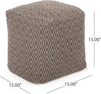 GDFStudio Boho Handmade Fabric Cube Pouf Ottoman Foot Stool - Bean Bag Floor Chair - Foot Rest Couch for Living Room Bedroom,Dark Gray and Brown,15"" x 15"" x 15"", Sovereig,brown Beige Yellow