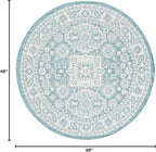 Rugs.com Outdoor Aztec Collection Rug – 4 Ft Round Aqua Flatweave Rug Perfect for Kitchens, Dining Rooms