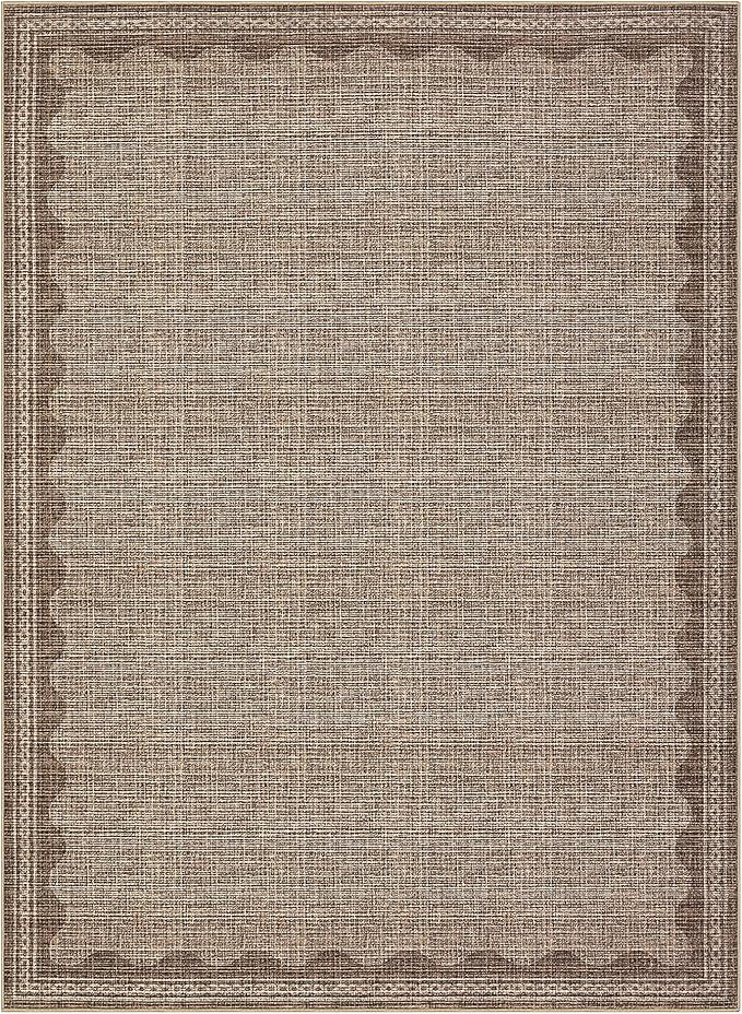 GarveeHome Scalloped Washable 8x10 Rug for Living Room Non-Slip Solid Coffee Modern Minimalism 8 x 10 Rug Low-Pile Carpet for Bedroom Dining Nursery Mat with Rubber Back