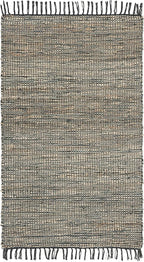 SAFAVIEH Vintage Leather Collection Accent Rug - 3' x 5', Grey, Handmade Boho Fringe Leather & Jute, Ideal for High Traffic Areas in Entryway, Living Room, Bedroom (VTL203F)
