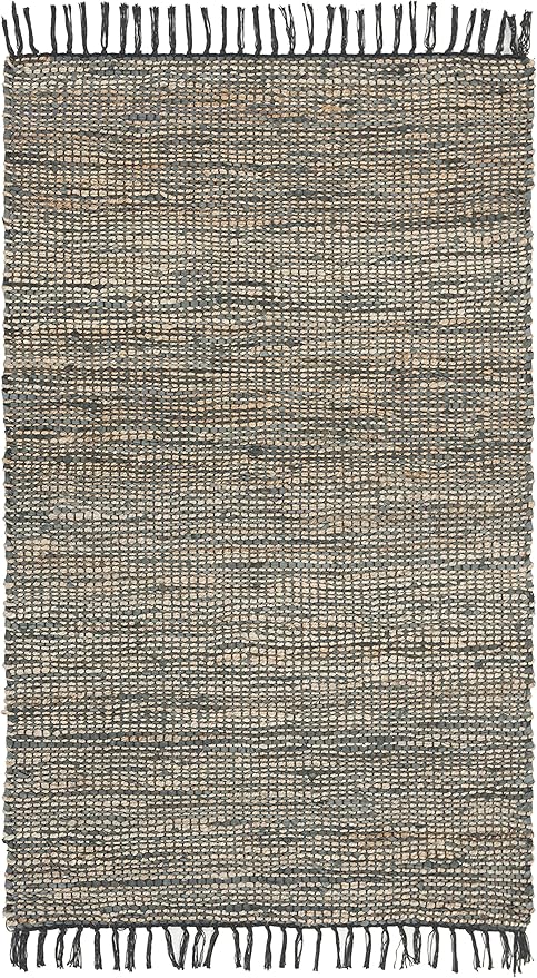 SAFAVIEH Vintage Leather Collection Accent Rug - 3' x 5', Grey, Handmade Boho Fringe Leather & Jute, Ideal for High Traffic Areas in Entryway, Living Room, Bedroom (VTL203F)