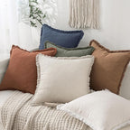 MIULEE Decorative Throw Pillow Covers Neutral Linen Fringe Throw Pillows Euro Shams Set of 2 Brown Boho Farmhouse Cushion Covers for Couch Sofa Bed Living Room Spring Home Decor 24x24 Inch