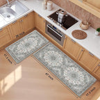 Boho Kitchen Mats for Floor 2 Piece Set Anti Fatigue Cushioned PVC Kitchen Rugs Non Slip Waterproof Farmhouse Mats 2/5 Inch Comfort Standing Mat for Sink, Laundry, 17.3"x47"+17.3"x28", Beige Grey