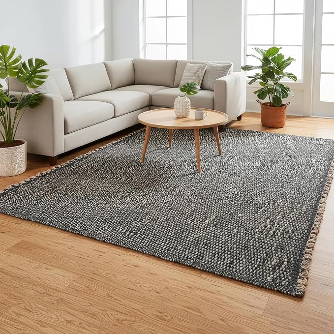 Super Area Rugs Green Jute & Cotton Braided Rug Rectangle 8' x 10' – Reversible Soft Rug for Living Room, Dining Room, Large Bedroom