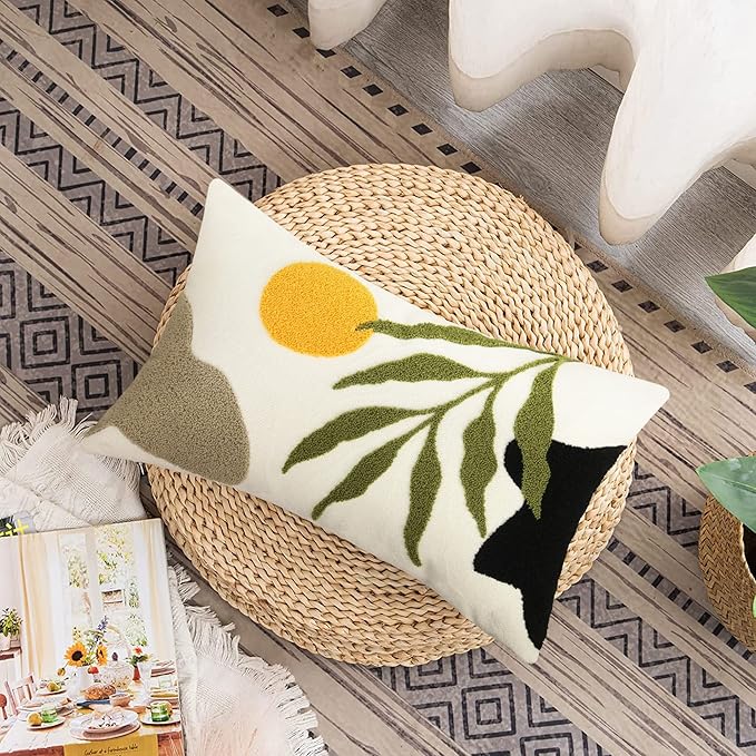 JASEN Boho Lumbar Decorative Pillow Cover, Abstract Geo Throw Pillow Cover Retro Mid Century Cushion Case Pillowcase for Couch Sofa Bedroom (12×20inch,Only 1 Cover)