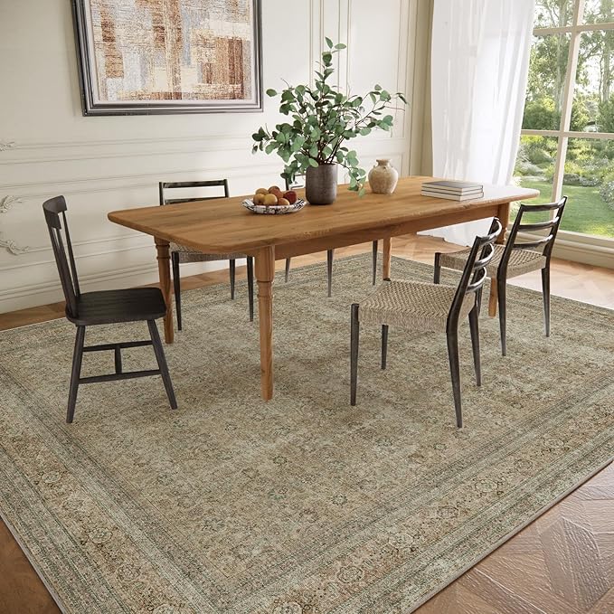 10x14 Area Rug Washable Rugs: Large Living Room Rug Stain Resistant Non Slip Distressed Vintage Low Pile Faux Wool Soft Rugs for Bedroom Farmhouse Dining Room Nursery Indoor