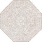 Rugs.com Outdoor Aztec Collection Rug – 5 Ft Octagon Light Gray Flatweave Rug Perfect for Living Rooms, Kitchens, Entryways