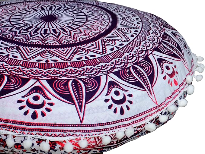 INDIAN CRAFT CASTLE Meditation Floor Pillow Cover, Large Pillows Cover Seating for Adults and Kids, Bohemian Cushion Cover for Fireplace Yoga Living Room Sitting 22 Inches (Pink)