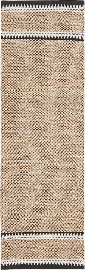 SAFAVIEH Natural Fiber Collection Runner Rug - 2'3" x 16', Natural & Black, Handmade Farmhouse Boho Coastal Rustic Jute, Ideal for High Traffic Areas in Living Room, Bedroom (NF874B)