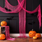 Set of 5 Pink Halloween Gauze Decor, Indoor Outdoor Pink Gauze Tapestry Decor, Halloween Spooky Decorations for Home Table Wall Yard Haunted House Party Supplies, 72 x 30 inch