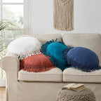 Indigo Ink - Decorative Throw Pillows for Couch or Bed, Boho Home Décor Round Cotton 20" x 20" Pillow with Tassels (Tufted Medallion Collection, Bright White)