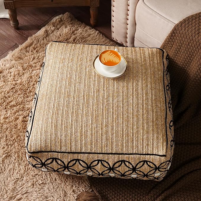 SUTAVIA Pouf Cover Ottoman Unstuffed Pouf Seat Footrest Decorative Storage Bean Bag Floor Chair for Home Decor Living Room Bedroom (Linen Decor, Square, 20" D x 20" W x 8" H)