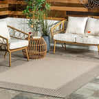 nuLOOM 8x10 Outdoor/Indoor Asha Area Rug, Light Grey, Casual Design With Striped Border, Stain Resistant, Highly Durable, For Patio, Balcony, Bedroom, Living Room, Dining Room, Bathroom