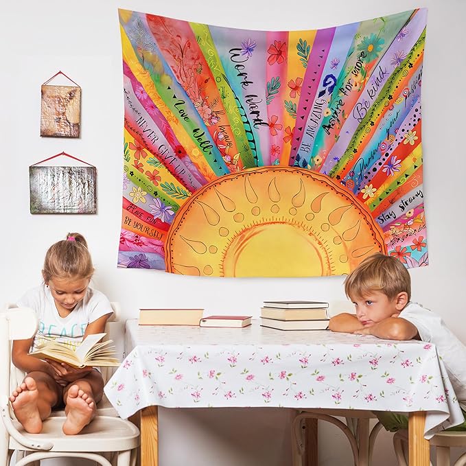 WARDOS Colorful Boho Sun Tapestry, Motivational Sunshine Tapestry Wall Hanging, Boho Abstract Sun Sunshine Wall Blanket Decor for Home Living Room Bedroom, 50x60 Inch