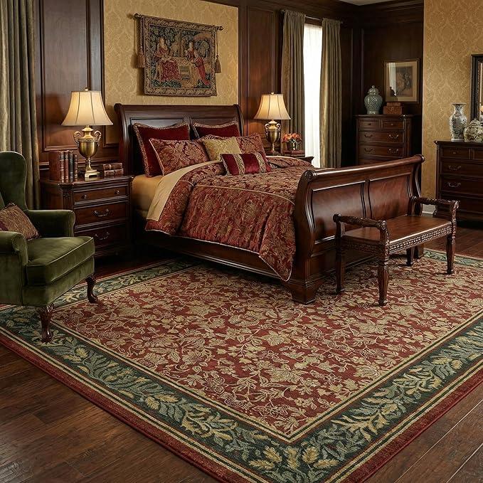 GarveeHome Washable Rug 9x12 Area Rugs for Living Room, Boho Rug Non Slip Vintage Low Pile Large Rugs for Bedroom Dining Room Stain Resistance Non-Shedding Throw Carpet for Office Red