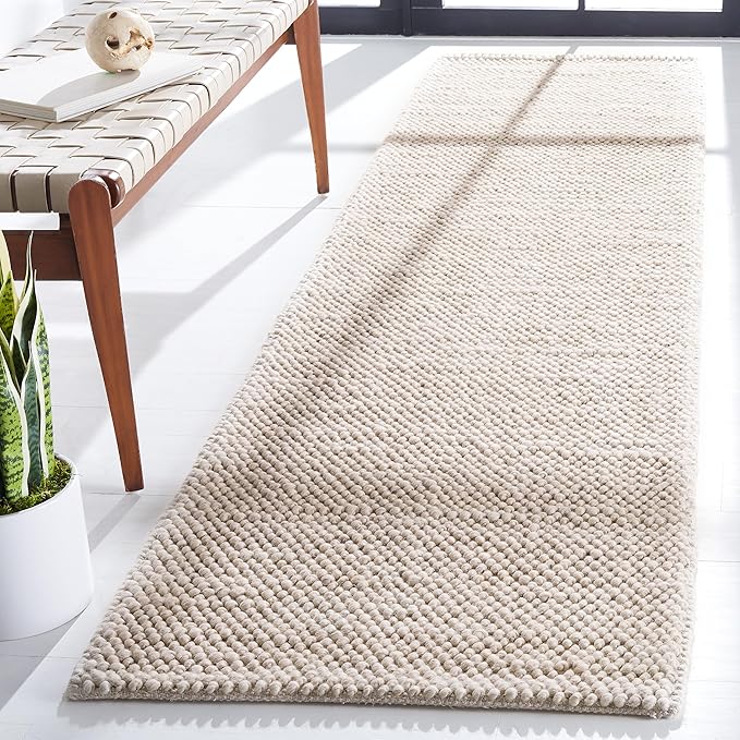 SAFAVIEH Natura Collection Runner Rug - 2'3" x 7' Runner, Grey & Ivory, Handmade Wool Blend, Textured Design, Ideal for Hallway, Bedroom, Foyer (NAT425F)
