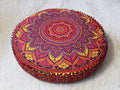 CRAFT KALA Mandala Floor Pillow Cushion Cover Seating Throw Cover Hippie Decorative Bohemian Ottoman Poufs Pom Pom Pillow Cases Boho Indian Cotton Living Room Home Décor 35" Round New Orange Ombre