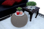 FRELISH DECOR Round Pouf Ottoman Hand Knitted 100% Cotton Pouf - Foot Stool - Knitted Bean Bag - Floor Chair for Living Room Bedroom - Foot Rest for Couch (20 Diameter x 14 Height) - Beige