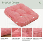 HIGOGOGO Floor Pillow Cushion for Adults, Meditation Cushion Pillow, Large Square Floor Sitting, Tufted Corduroy Cover, for Tatami Living Room or Yoga, 22x22 Inch, 2Pack, Pink