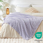 EXQ Home Fleece Throw Blanket for Couch or Bed - 3D Waffle Patchwork Pattern Jacquard Decorative Blankets - Cozy Soft Lightweight Fuzzy Flannel Blanket Suitable for All Seasons(50"×60",Light Purple)