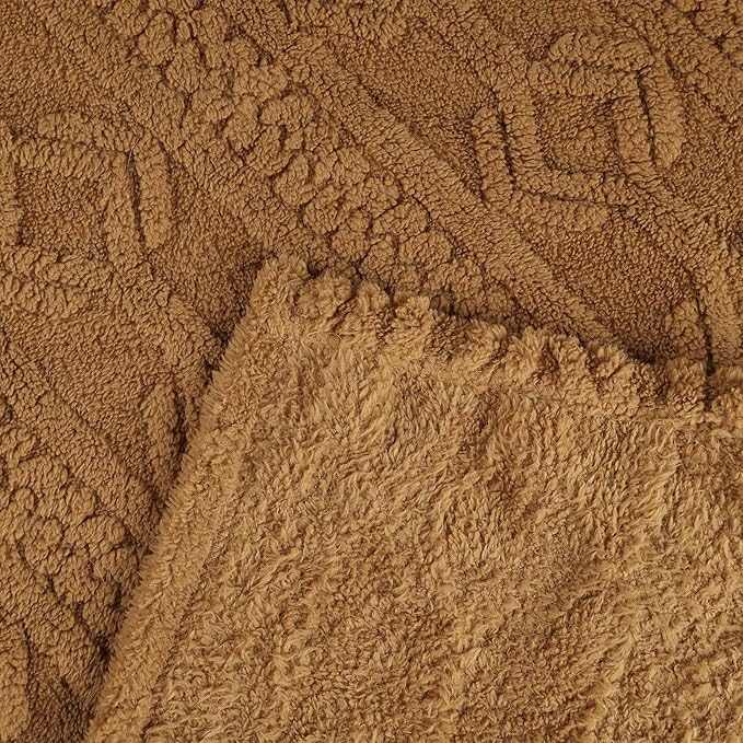 Superior Fleece Boho Jacquard Blanket, Decorative Blankets for Bedroom, Sofa, Fuzzy, Plush, Fluffy, Soft, Cute Room Decor, Beautiful Cover, Comfort Essentials, Arctic Collection, Throw XL, Camel