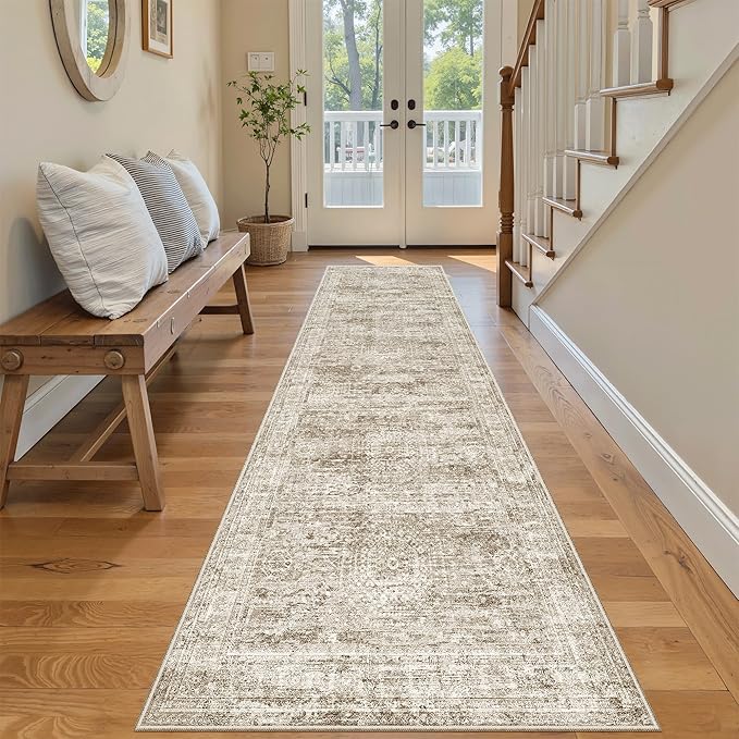 Runner Rug 2'x8' Washable Non-Slip Runner Rugs for Kitchen Bathroom Laundry Room Brown Vintage Floor Carpet Runners for Hallway Entryway