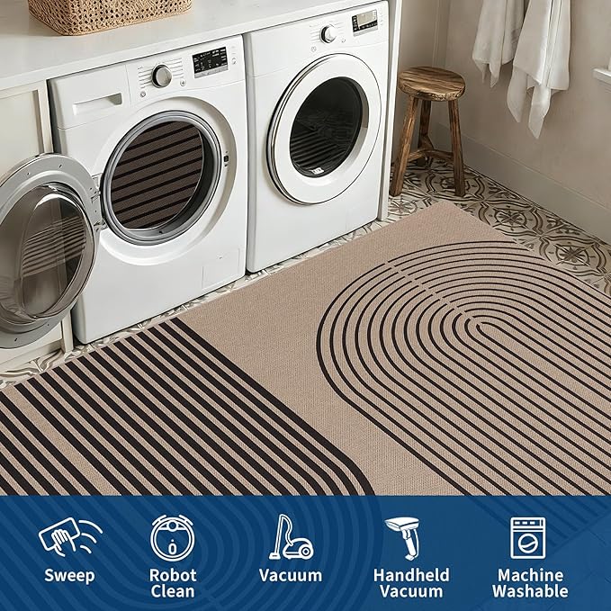 GarveeHome Modern Rainbow Easy Jute Runner Rug, 2x8 Runner Rug for Hallways - Non-Slip Indoor Outdoor Carpet, Washable for High Traffic Laundry Room, Kitchen, Entryway