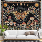 Accnicc Boho Butterfly Tapestry Mushroom Sun and Moon Hippie Wall Tapestry for Bedroom Aesthetic Vintage Floral Plant Large Tapestries Wall Hanging for Dorm Living Room Decor 80 x 60 Inch