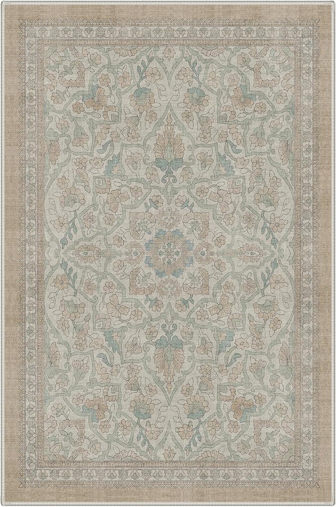 GENIMO Area Rug 2x3 Doormat, Machine Washable Low Pile Rugs, Small Retro Chenille Entryway Mat for Entrance, Hallway, Kitchen and Corridor, Dusty Beige
