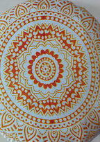 CRAFT KALA Mandala Floor Pillow Cushion Cover Seating Throw Cover Hippie Decorative Bohemian Ottoman Poufs Pom Pom Pillow Cases Boho Indian Cotton Living Room Yoga Home Décor (24" Round, Yellow Ombre)
