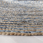 SAFAVIEH Cape Cod Collection Area Rug - 7' Round, Natural & Blue, Handmade Flat Weave Jute, Ideal for High Traffic Areas in Living Room, Bedroom (CAP250A)