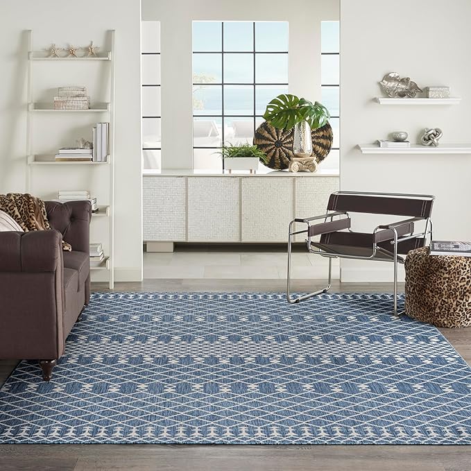 Nourison Home Positano Navy Blue 9' x 12' Area Rug - Easy Clean, Non Shedding, Bed Room, Living Room, Dining Room, Kitchen (9' x 12')