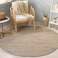 SAFAVIEH Cape Cod Collection Area Rug - 6' Round, Blue & Natural, Handmade Jute & Cotton, Ideal for Living Room, Bedroom, Dining Space (CAP236M)