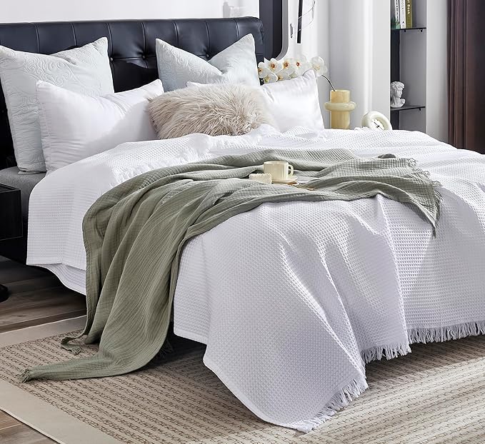 KyraHome 100% Organic Cotton Throw Blankets, 60"x80", Plant Dyed, Lightweight Warm, Gauze Soft Muslin Blankets for Adults, Picnic, Travel, All Season, Sage Green