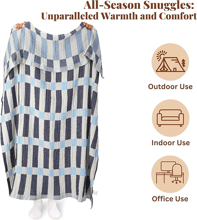 Folkulture Throw Blanket for Couch 50" x 60" |100% Recycled Cotton, Lightweight Throw Blanket for Chair, Couch, Sofa, Bed | Guest Room Must Haves Boho Blanket | Winter Blue