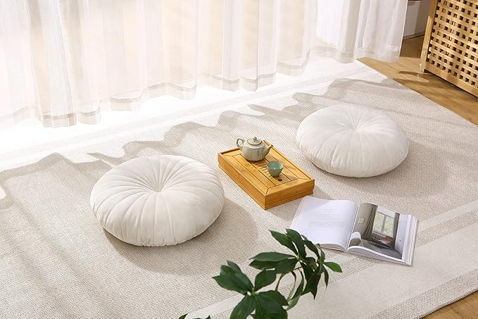 Floor Pillow Meditation Cushion Round Large Floor Pillows Seating for Adults, Velvet Thick Floor Cushions for Yoga Living Room Balcony Outdoor Tatami（Beige）