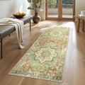 GENIMO 2'6"x6 Runner Rugs for Hallway, Machine Washable Non Slip Vintage Rugs, Low Pile Lightweight Soft Print Rug for enrtyway, Corridor, Home, Office, Kitchen, Muted Green Brown