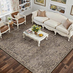 HUGEAR Area Rug 5x7 Retro Brown Machine Washable Living Room Rugs Distressed Vintage Floral Vacuumable Low Pile Carpet Bedroom Office Dining Room Laundry Room Non Slip Soft Lightweight