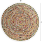 · REDEARTH · Jute Cotton Chindi Area Rug - 6' Round Rug, Handwoven, Non-Shedding, Soft & Durable – Multi Tones for Home Décor in Living Room, Dining Room, Bedroom