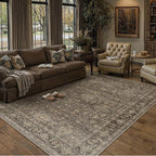 9x12 Washable Area Rug for Living Room Bedroom Vintage Brown Non Slip Carpet Traditional Retro Soft Low Pile Large Throw Rug for Dining Room Kitchen Office Indoor