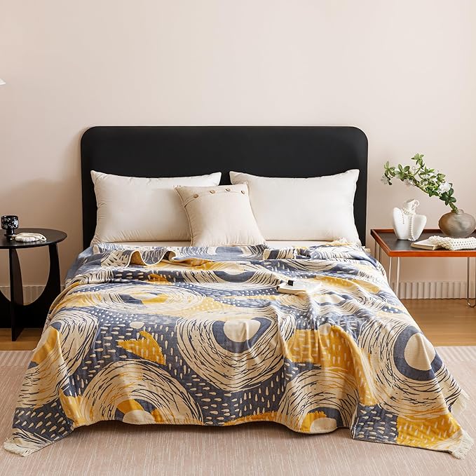 Scientific Sleep Starry Blue Sky Moon Stars 100% Cotton Muslin Blanket Throw Cover for Bed Couch Sofa Cozy Soft Reversible Bedding Blanket Quilt Bedspread Coverlet Twin 60 in x 80 in