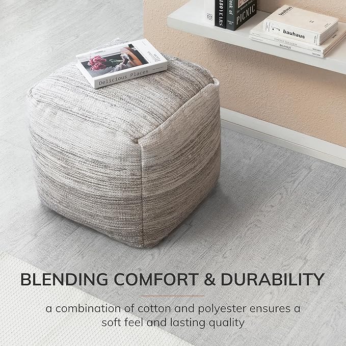 Anji Mountain Pouf Ottoman Foot Rest, Handmade Ottoman Pouf, Comfortable Foot Stool, Decorative Floor Seating for Living Room Decor, Bedroom & Home Décor Accent - Dune Stripe