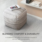 Anji Mountain Pouf Ottoman Foot Rest, Handmade Ottoman Pouf, Comfortable Foot Stool, Decorative Floor Seating for Living Room Decor, Bedroom & Home Décor Accent - Dune Stripe