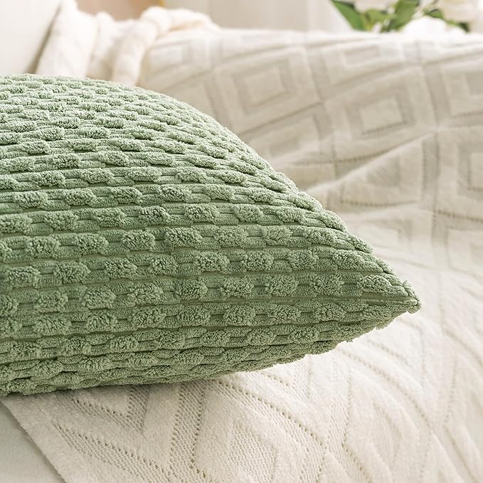 Set of 4 Sage Green Decorative Throw Pillow Covers 18x18 Inch Corduroy Pillow Covers for Bed Couch Sofa Living Room Soft Square Cushion Cases